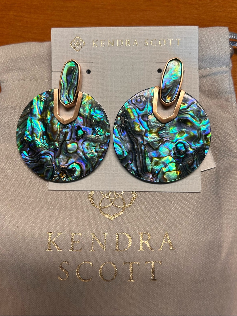 Kendra Scott Abalone Shell Round Drop Earrings with Gold Accents